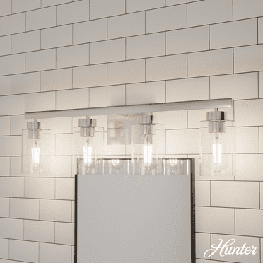 Hunter - Hartland 4-light Brushed Nickel, Medium Size Vanity Light, Dimmable, Transitional Style, for Bedrooms, Kitchens, Dining, Living Rooms - 13080