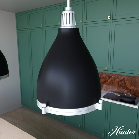 Hunter - Bluff View 3-light Matte Black, Medium Size Pendant Light, Dimmable, Casual Style, Bell Shaped, for Bedrooms, Dining, Living Rooms - 19212