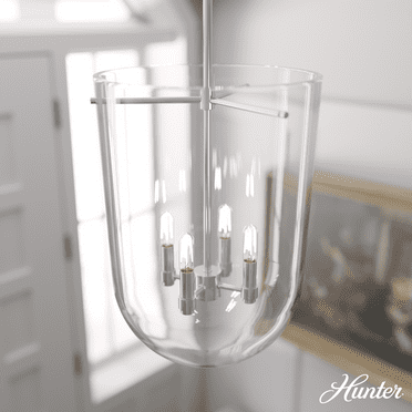 Hunter - Sacha 4-light Brushed Nickel, Medium Size Pendant Light, Dimmable, Modern Style, Urn Shaped, for Bedrooms, Kitchens, Dining, Living Rooms - 19319