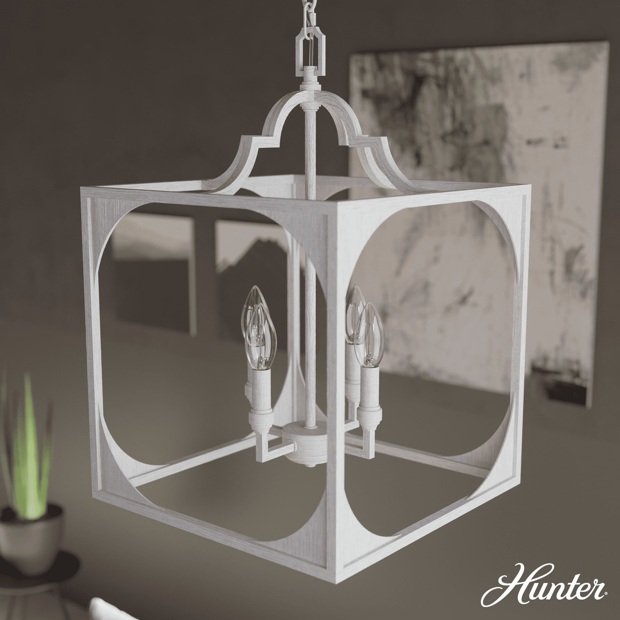 Highland Hill Distressed White Aluminum 4-Light LED Pendant