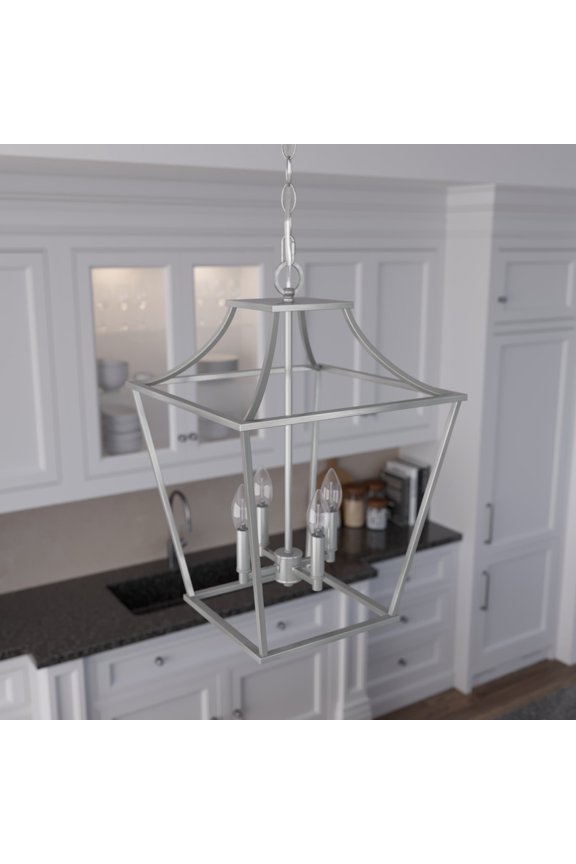- Laurel Ridge 4-light Brushed Nickel, Medium Size Pendant Light, Dimmable, Formal Style, Lantern Shaped, for Bedrooms, Dining, Living Rooms - 19070