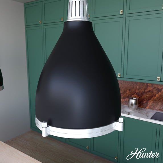 Hunter - Bluff View 3-light Matte Black, Medium Size Pendant Light, Dimmable, Casual Style, Bell Shaped, for Bedrooms, Dining, Living Rooms - 19215