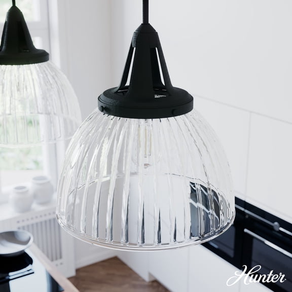 Hunter - Cypress Grove 1-light Natural Black Iron, Medium Size Pendant Light, Dimmable, Transitional Style, Dome Shaped, for Bedrooms, Dining, Living Rooms - 19251