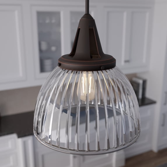 Hunter - Cypress Grove 1-light Onyx Bengal, Medium Size Pendant Light, Dimmable, Transitional Style, Dome Shaped, for Bedrooms, Dining, Living Rooms - 19252