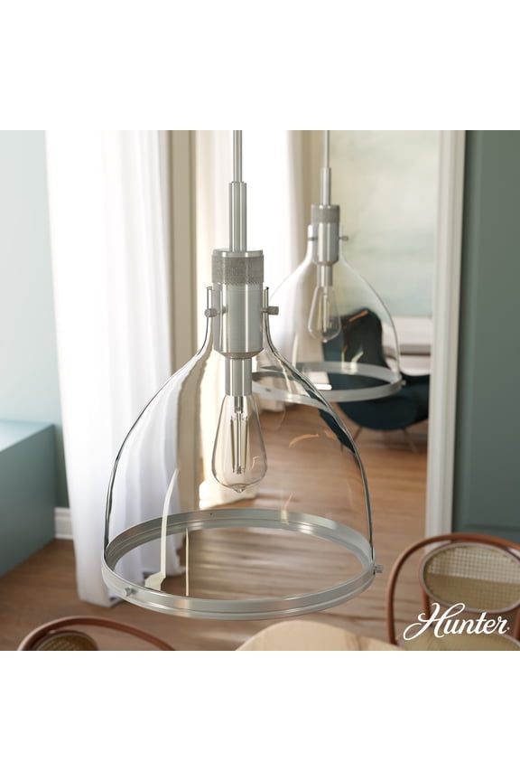 - Van Nuys 1-light Brushed Nickel, Medium Size Pendant Light, Dimmable, Transitional Style, Bell Shaped, for Bedrooms, Dining, Living Rooms - 19298