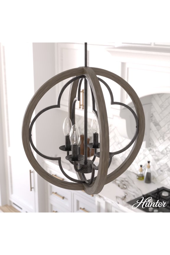 - Gablecrest 4-light French Oak, Medium Size Pendant Light, Dimmable, Transitional Style, Sphere Shaped, for Bedrooms, Dining, Living Rooms - 19095