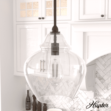 Hunter - Dunshire 1-light Noble Bronze, Medium Size Pendant Light, Dimmable, Casual Style, Teardrop Shaped, for Bedrooms, Kitchens, Dining, Living Rooms - 19646