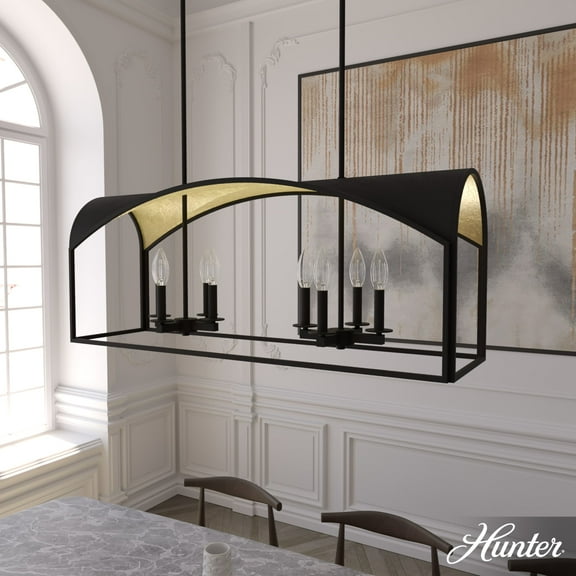 Hunter - Dukestown 8-light Natural Black Iron, Extra Large Chandelier, Dimmable, Formal Style, Linear Shaped, for Bedrooms, Dining, Living Rooms - 19731