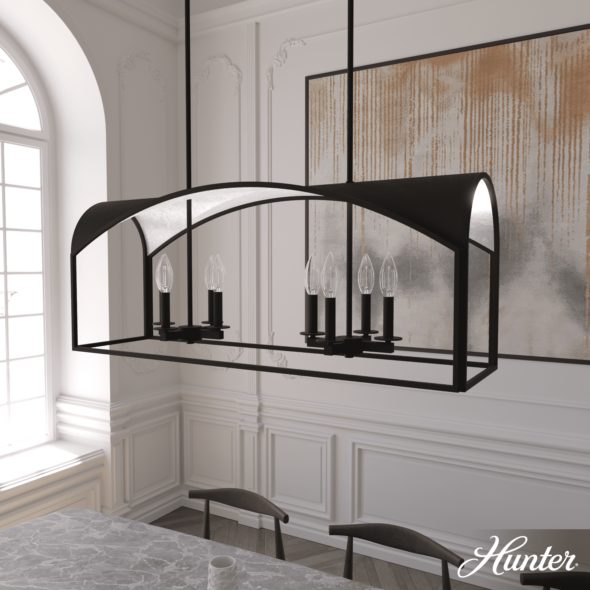 Dukestown 41" Black Natural Iron Linear Chandelier with Silver Leaf Accents