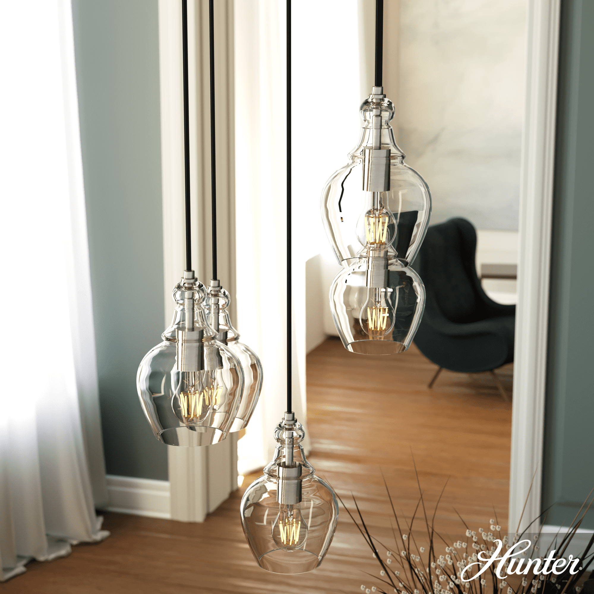 Maple Park Brushed Nickel Clear Glass LED Pendant Light