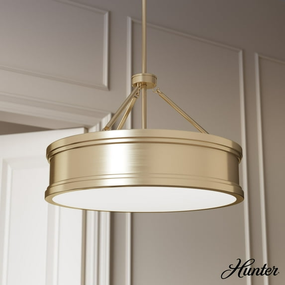 Hunter - Capshaw 5-light Alturas Gold, Large Pendant Light, Dimmable, Formal Style, Drum Shaped, for Bedrooms, Dining, Living Rooms - 19611