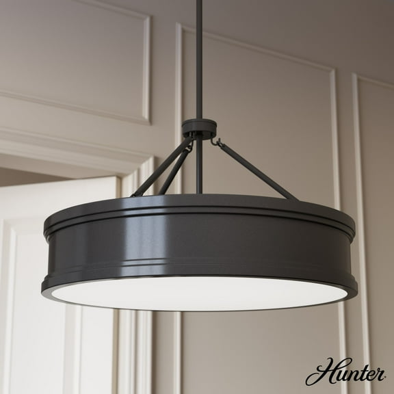 Hunter - Capshaw 6-light Noble Bronze, Large Pendant Light, Dimmable, Formal Style, Drum Shaped, for Bedrooms, Dining, Living Rooms - 19612