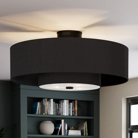 Hunter - Brookside Indoor Ceiling Fan With Light, Remote, 30-inch, Matte Black, Casual-style, 3-speed WhisperWind Motor, 52975, for Living Rooms, Bedrooms
