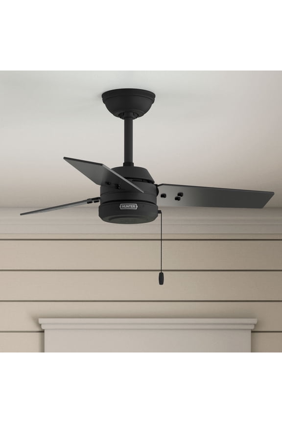 36 inch Cassius Matte Black Damp Rated Ceiling Fan and Pull Chain