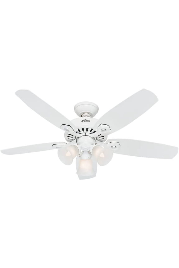 42 inch Indoor Ceiling Fan with LED Lights - White Ceiling Fan with Pull Chain, For Bedroom or Living Room, Standard Mount, No Remote, 5 Blades, Includes Bulbs - Builder 52105, Snow White