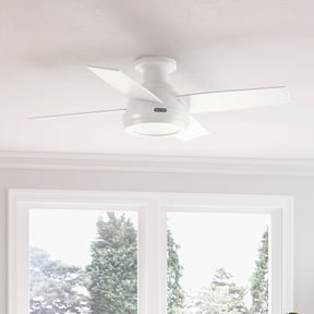Hunter 44 inch Dempsey Fresh White Low Profile Ceiling Fan and Handheld Remote