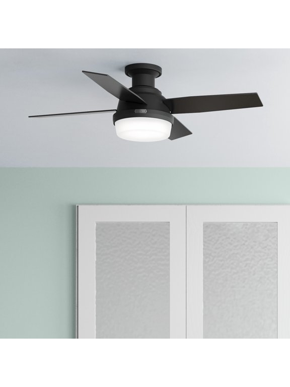 - Dempsey Indoor Low Profile Ceiling Fan With Light, Remote, 44-inch, Matte Black, Modern-style, 3-speed WhisperWind Motor, 52390, for Living Rooms, Bedrooms