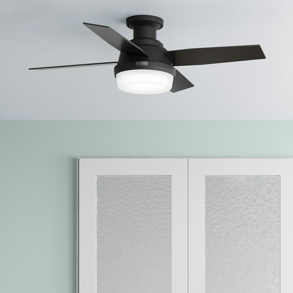 Hunter - Dempsey Indoor Low Profile Ceiling Fan With Light, Remote, 44-inch, Matte Black, Modern-style, 3-speed WhisperWind Motor, 52390, for Living Rooms, Bedrooms