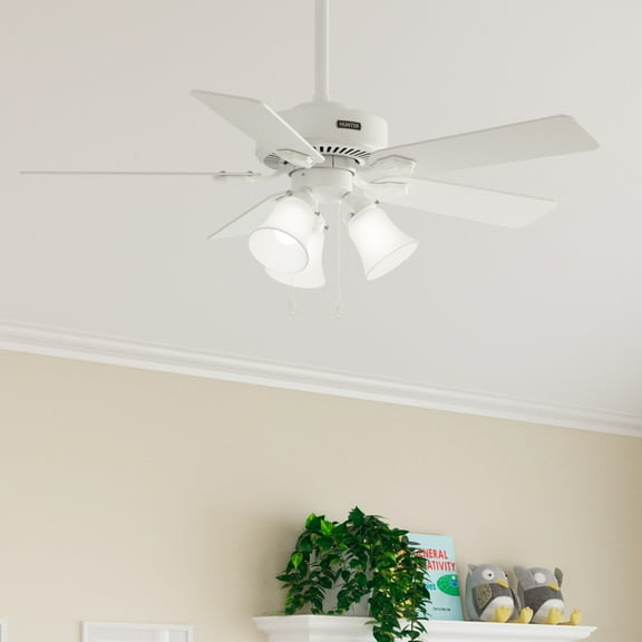 Hunter - Swanson Indoor Ceiling Fan With Light, 44-inch, Fresh White, Traditional-style, 4-speed, Energy Star, 52777, for Living Rooms, Bedrooms