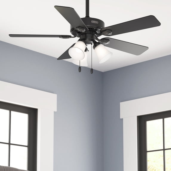 Hunter - Swanson Indoor Ceiling Fan With Light, 44-inch, Matte Black, Traditional-style, 4-speed, Energy Star, 52789, for Living Rooms, Bedrooms
