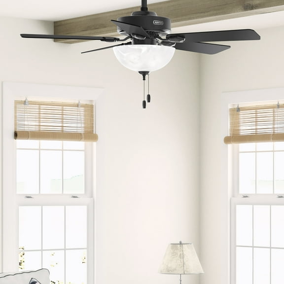 Hunter - Swanson Indoor Ceiling Fan With Light, 44-inch, Matte Black, Traditional-style, 4-speed, Energy Star, 52790, for Living Rooms, Bedrooms
