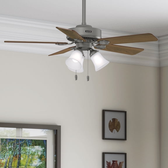 Hunter - Swanson Indoor Ceiling Fan With Light, 44-inch, Matte Silver, Traditional-style, 4-speed, Energy Star, 52779, for Living Rooms, Bedrooms
