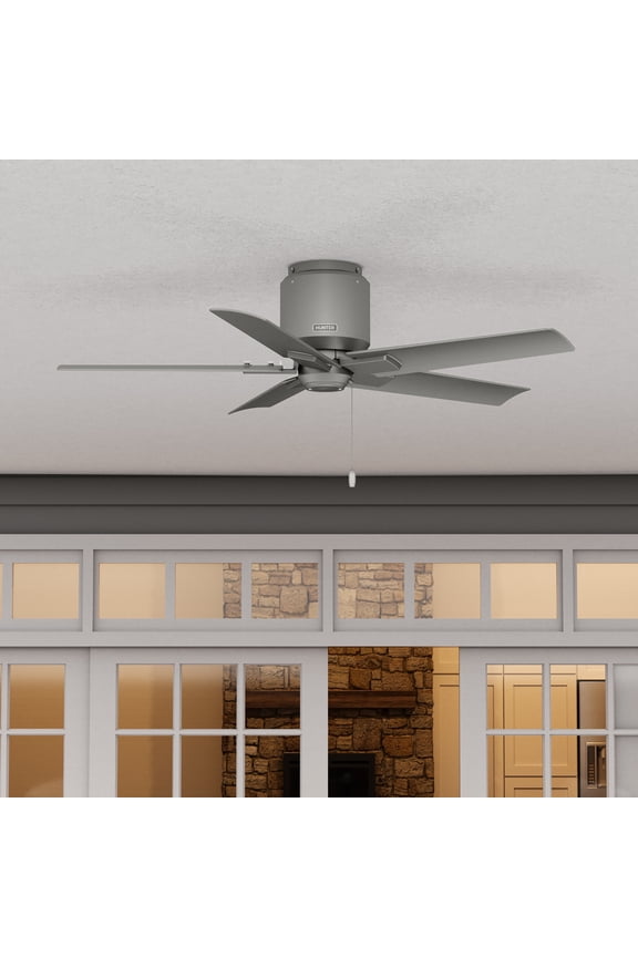 44 inch Outdoor or Indoor Ceiling Fan No Light - Ceiling Fan without Light, For Patio, Porch, Garage, or Living Room, Low Profile Mount, 5 Blades, Pull Chain - Terrace Cove 51582, Matte Silver