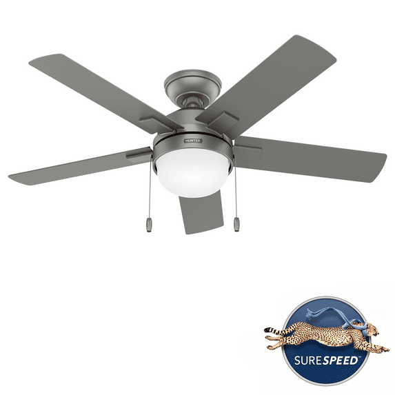 Hunter 44 inch Zeal Matte Silver Ceiling Fan with LED Light Kit and Pull Chain
