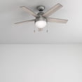 thumbnail image 1 of Hunter 46 inch Indoor Ceiling Fan with LED Light - Ceiling Fan with Pull Chain, For Bedroom, Living Room, or Kitchen, Standard Mount, No Remote, 5 Blades - Anslee 59267, Matte Silver, 1 of 14