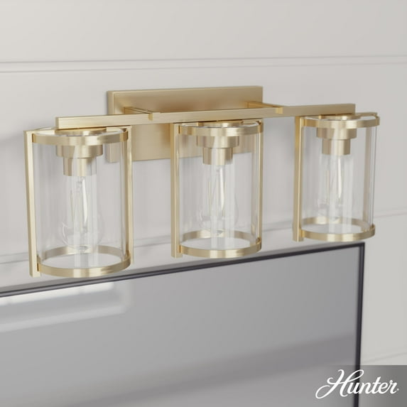 Hunter - Astwood 3-light Alturas Gold, Medium Size Vanity Light, Dimmable, Caged Style, Cylinder Shaped, for Bedrooms, Dining, Living Rooms - 48006