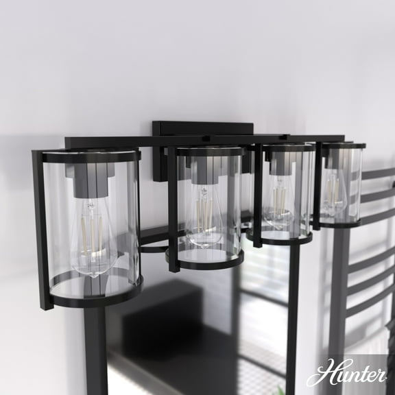 Hunter - Astwood 4-light Matte Black, Medium Size Vanity Light, Dimmable, Caged Style, for Bedrooms, Dining, Living Rooms - 48009