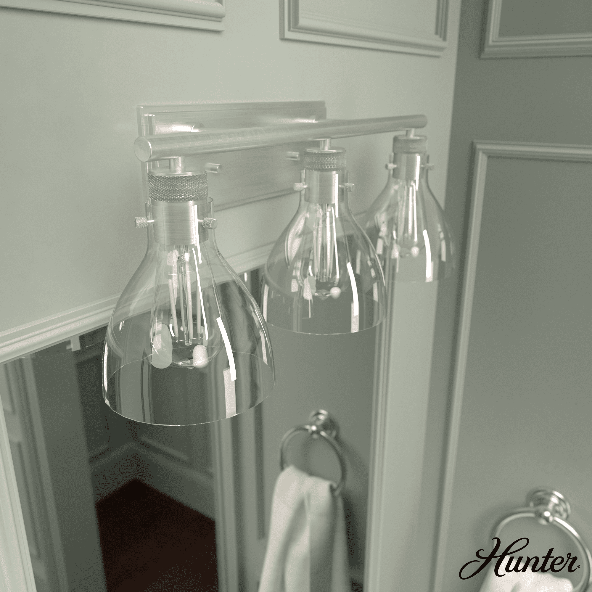 Hunter Brushed Nickel 3-Light Vanity Fixture with Clear Glass Shades