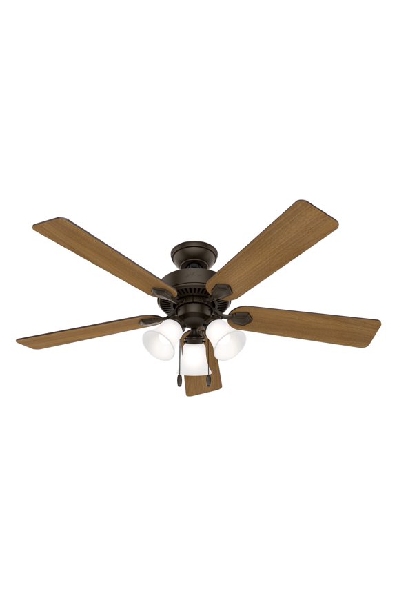 52 inch Indoor Ceiling Fan with LED Lights - Bronze Ceiling Fan with Pull Chain, For Bedroom, Living Room, or Kitchen, Standard Mount, No Remote, 5 Blades - Swanson 50887, New Bronze