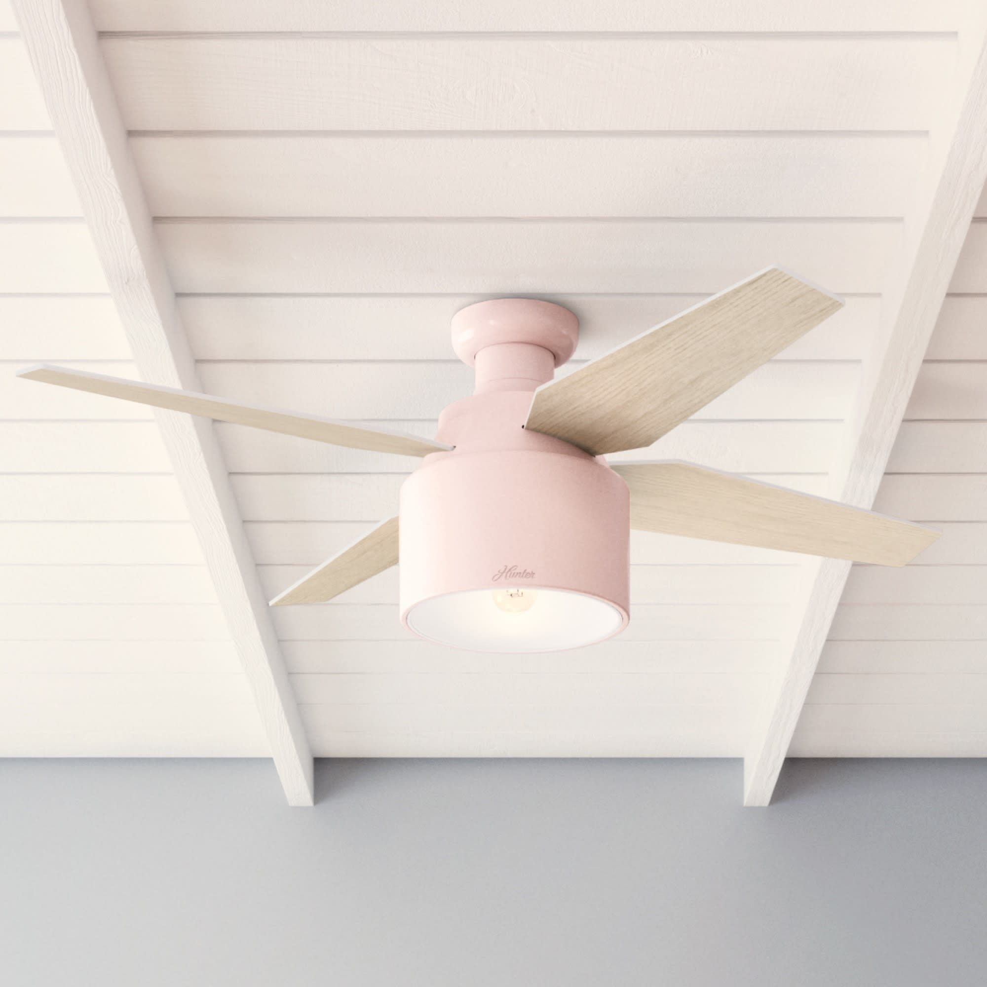Blush Pink 52" Flush Mount Ceiling Fan with Light and Remote