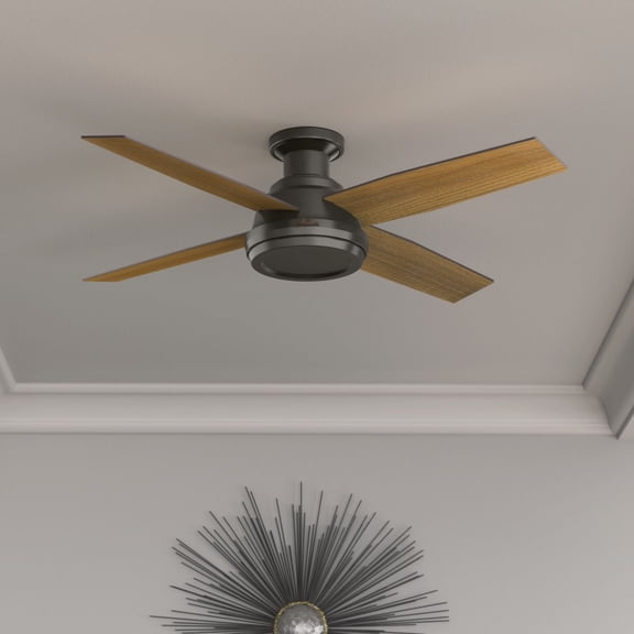 Hunter 52 inch Indoor Ceiling Fan No Light with Remote Control - Modern Ceiling Fan without Light, Low Profile Mount, 4 Blades, For Bedroom, Living Room, or Kitchen - Dempsey 59449, Noble Bronze