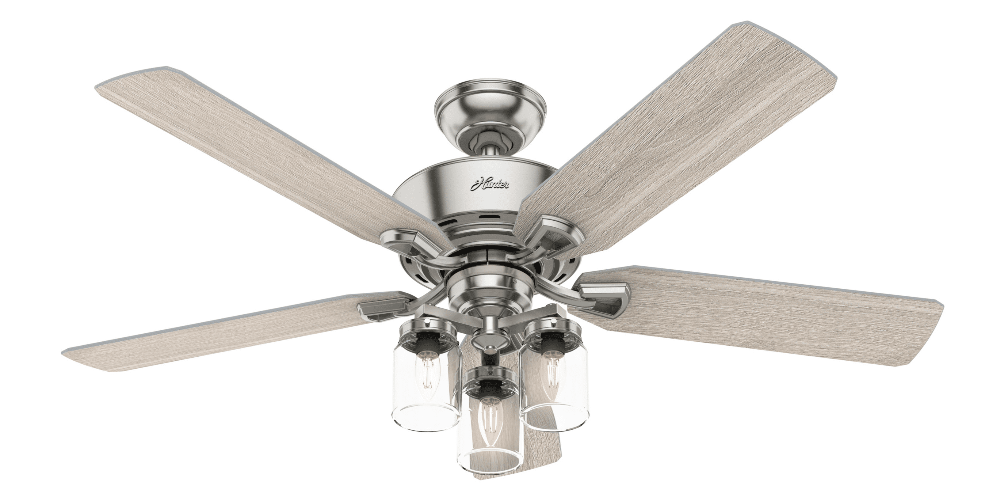 52" Devon Park Brushed Nickel Ceiling Fan with Rustic Wood Blades and LED Light
