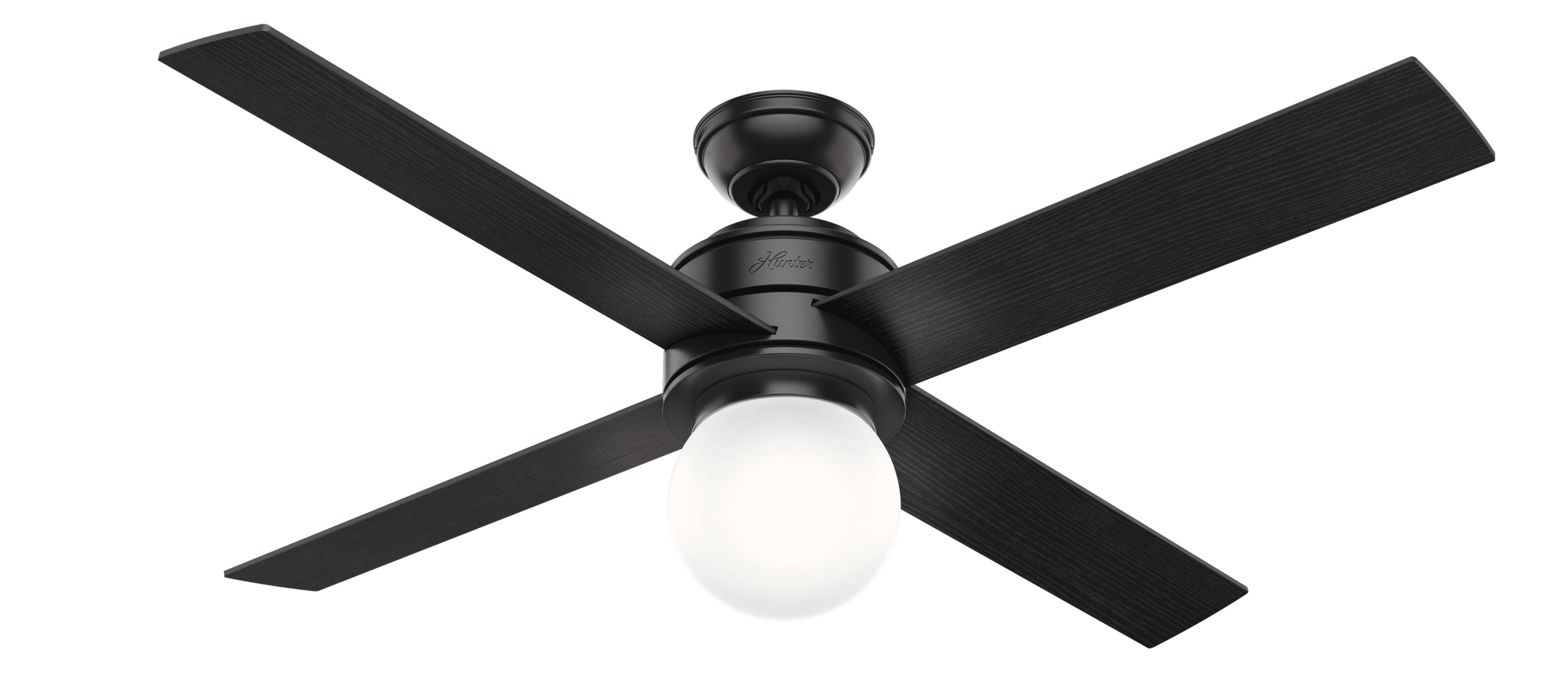 52" Matte Black Ceiling Fan with Globe Light and Wall Control