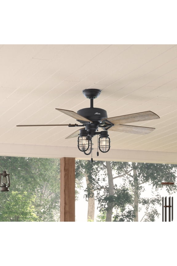 - Starklake Indoor/Outdoor Ceiling Fan With Light, 52-inch, Natural Black Iron, Casual-style, 3-speed WhisperWind Motor, 50409, for Porches, Bathrooms