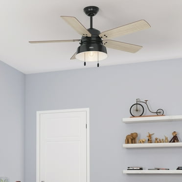 Hunter - Mill Valley Indoor/Outdoor Ceiling Fan With Light, 52-inch, Matte Black, Rustic-style, 3-speed WhisperWind Motor, 59307, for porches, patios, sunrooms, bathrooms