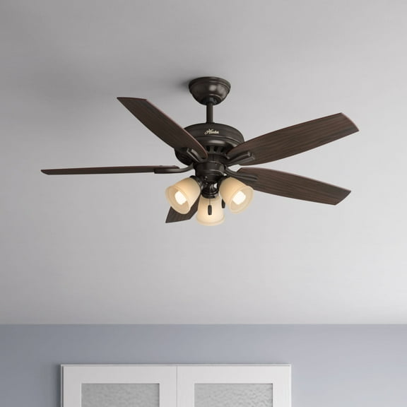Hunter - Newsome Indoor Ceiling Fan With Light, 52-inch, Premier Bronze, Traditional-style, 3-speed WhisperWind Motor, 53317, for Living Rooms, Bedrooms