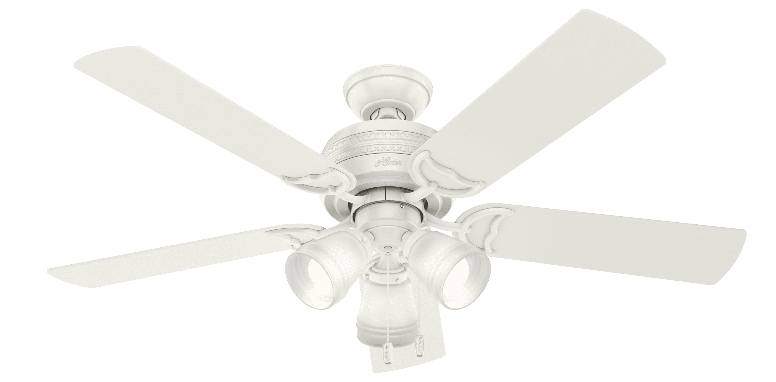 Hunter 52" Prim Fresh White Ceiling Fan with Light Kit and Pull Chain