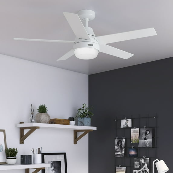 Hunter - Aerodyne Indoor Ceiling Fan With Light, Remote, 52-inch, Fresh White, Casual-style, 4-speed WhisperWind Motor, WiFi Smarthome, 51336, for Living Rooms, Bedrooms