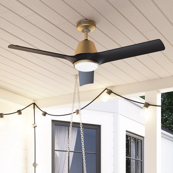 Hunter 52 inch Aeronaut Wi-Fi ENERGY STAR® Luxe Gold Damp Rated Ceiling Fan with LED Light Kit and Handheld Remote