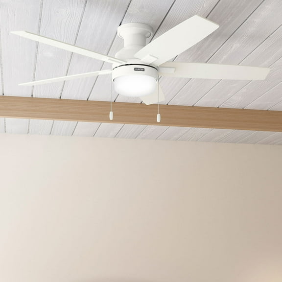 Hunter - Anisten Indoor Low Profile Ceiling Fan With Light, 52-inch, Fresh White, Modern-style, 3-speed WhisperWind Motor, 52835, for Living Rooms, Bedrooms