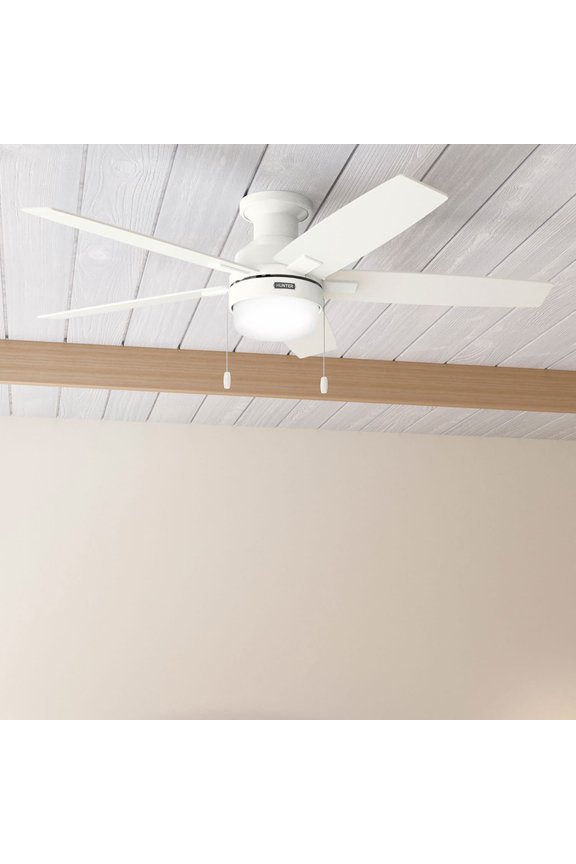 - Anisten Indoor Low Profile Ceiling Fan With Light, 52-inch, Fresh White, Modern-style, 3-speed WhisperWind Motor, 52835, for Living Rooms, Bedrooms