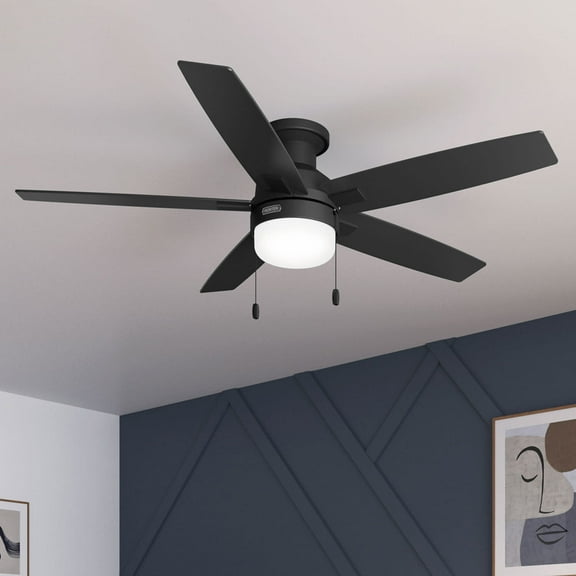 Hunter - Anisten Indoor Low Profile Ceiling Fan With Light, 52-inch, Matte Black, Modern-style, 3-speed WhisperWind Motor, 52836, for Living Rooms, Bedrooms