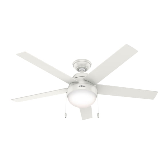 Hunter 52 inch Indoor Ceiling Fan with LED Light - White Ceiling Fan with Pull Chain, For Bedroom, Living Room, or Kitchen, Standard Mount, No Remote, 5 Blades - Anslee 50231, Fresh White