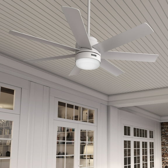 Hunter - Brazos Indoor/Outdoor Ceiling Fan With Light, Remote, 52-inch, Fresh White, Casual-style, 6-speed, Energy Star, 52375, for Porches, Bathrooms