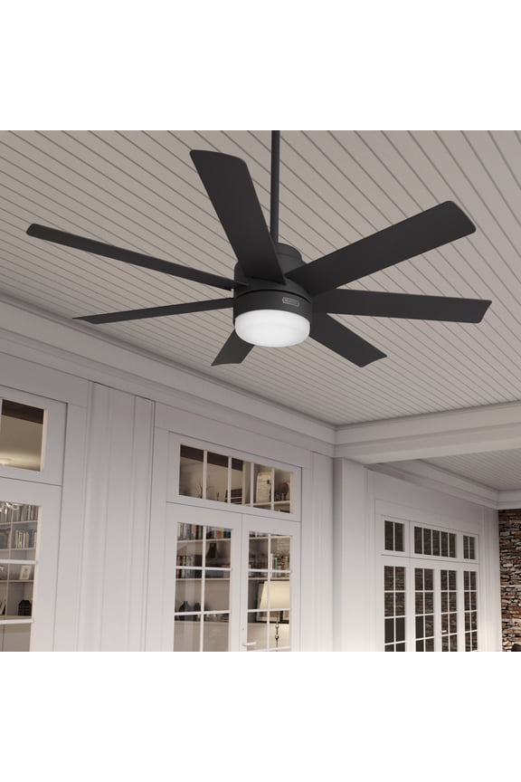 - Brazos Indoor/Outdoor Ceiling Fan With Light, Remote, 52-inch, Matte Black, Casual-style, 6-speed, Energy Star, 51535, for Porches, Bathrooms