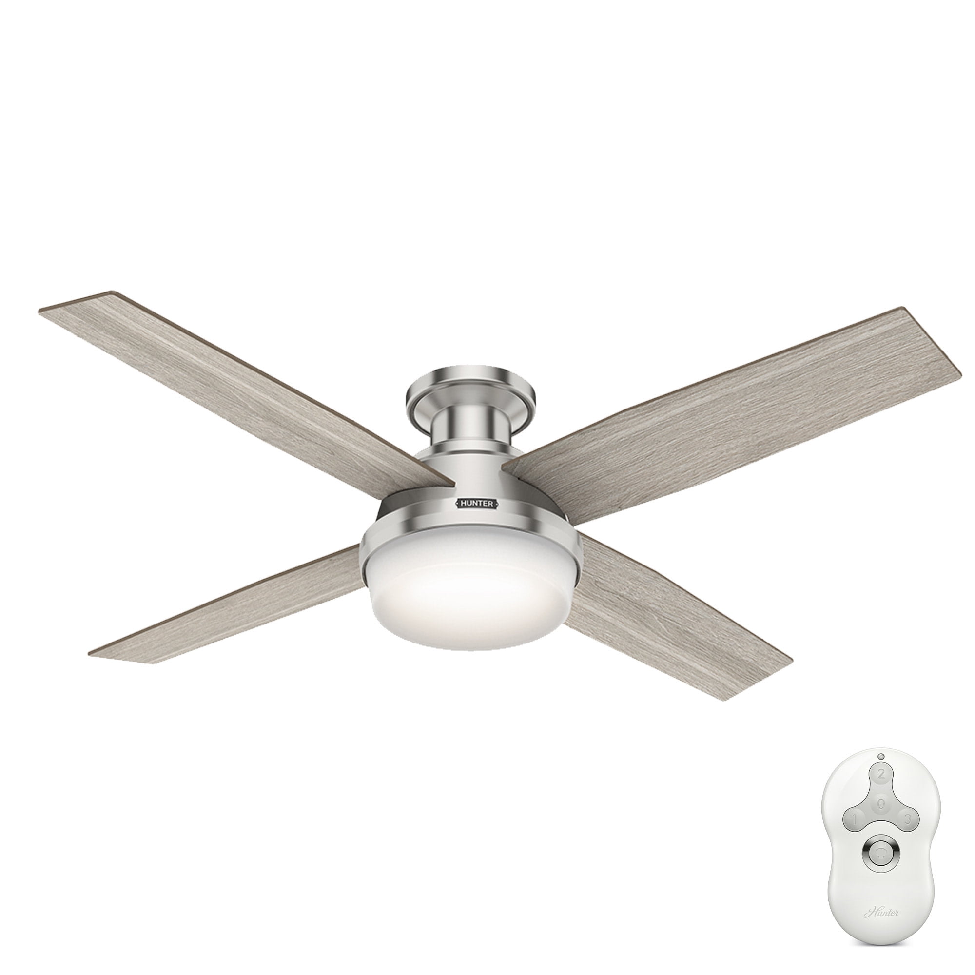 Dempsey 52" Brushed Nickel Low Profile Ceiling Fan with LED Light and Remote